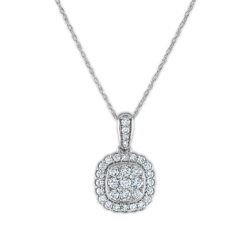 1/2 CTW Diamond Halo Cushion Shaped 18-inch Pendant in 14KT White Gold