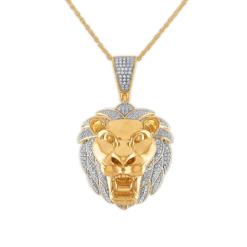 1/2 CTW Diamond Lion Head 18-inch Pendant in 10KT Yellow Gold