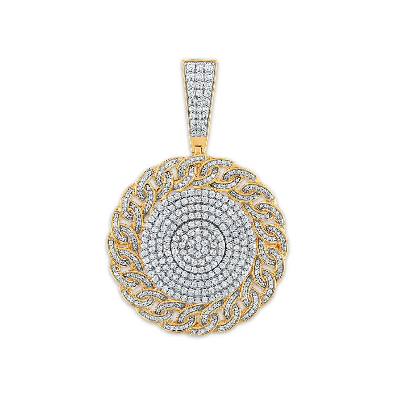 2-1/2 CTW Diamond Miami Cuban Link Medal 18-inch Pendant in 10KT Yellow Gold. Chain not Included