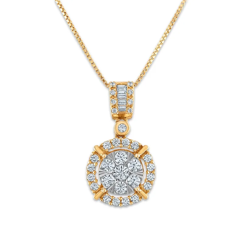 3/4 CTW Diamond Cluster Halo 18-inch Pendant in 10KT White and Yellow Gold