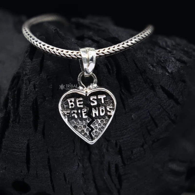 925 sterling silver handmade heart shape best friend pendant, high quality silver small pendant for boys and girls, charm pendant  nsp667