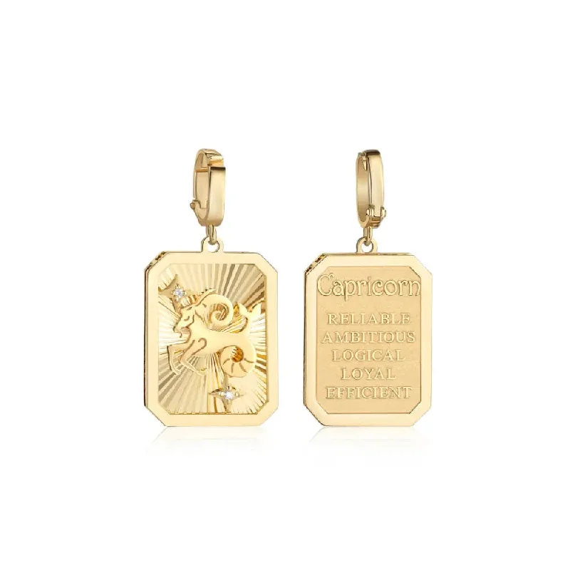 Capricorn Zodiac Engraved Gold and Diamond Pendant