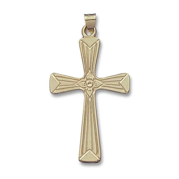 14K Yellow Gold Solid Fancy Design Cross Pendant