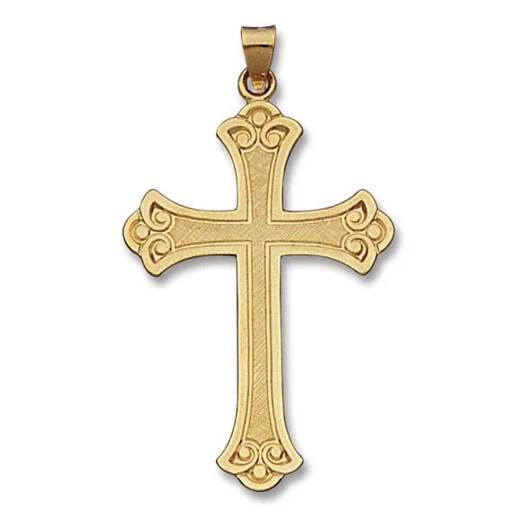 14K Yellow Gold Solid Fancy Design Cross Pendant