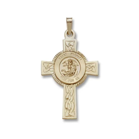 14K Yellow Gold Cross with St. Michael Pendant