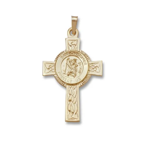 14K Yellow Gold Cross with St. Christopher Pendant