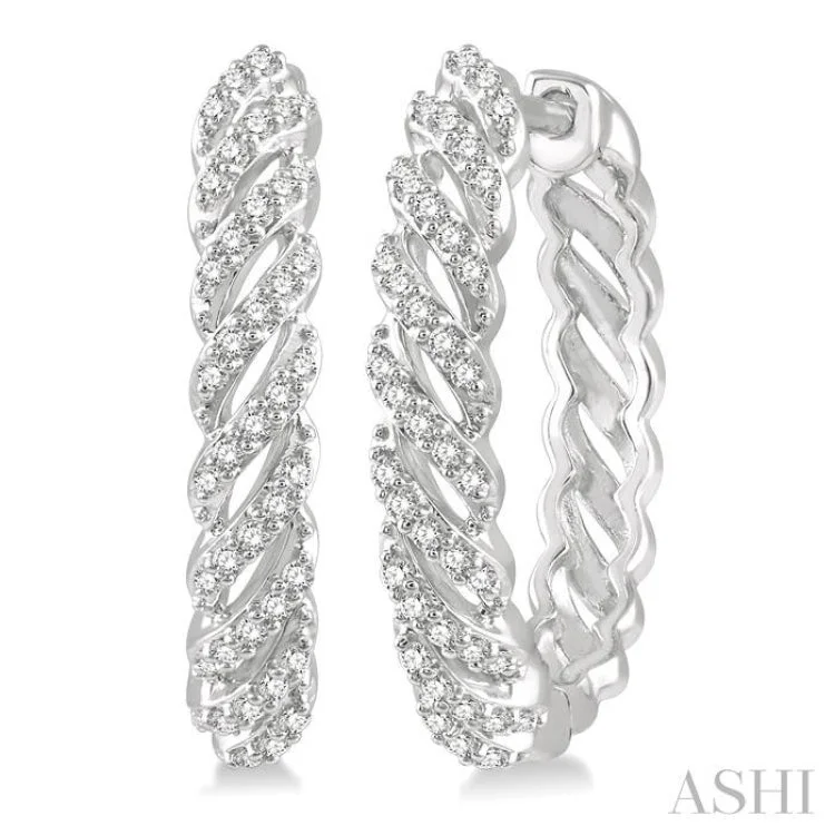 1/3 ctw Open Twirl Round Cut Diamond Hoop Earring in 14K White Gold