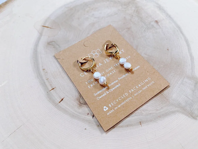 Double Pearl Huggie Earrings