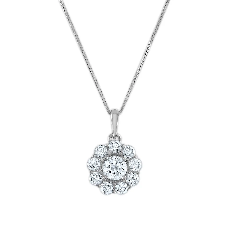 EcoLove 1 CTW Lab Grown Diamond Cluster Flower Shaped 18-inch Pendant in 14KT White Gold