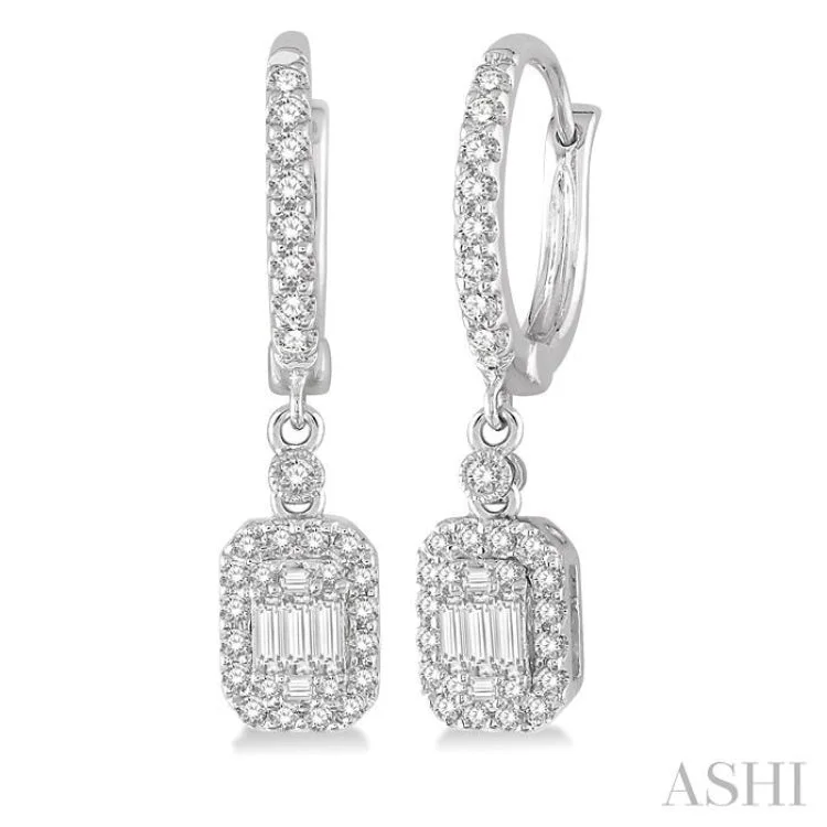 1/2 Ctw Baguette & Round Cut Diamond Earrings in 14K White Gold