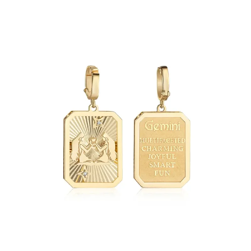 Gemini Zodiac Engraved Gold and Diamond Pendant