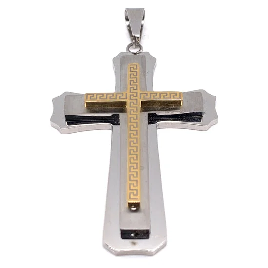 Gold 3D Beveled Cross Stainless Steel Pendant / PDJ3206