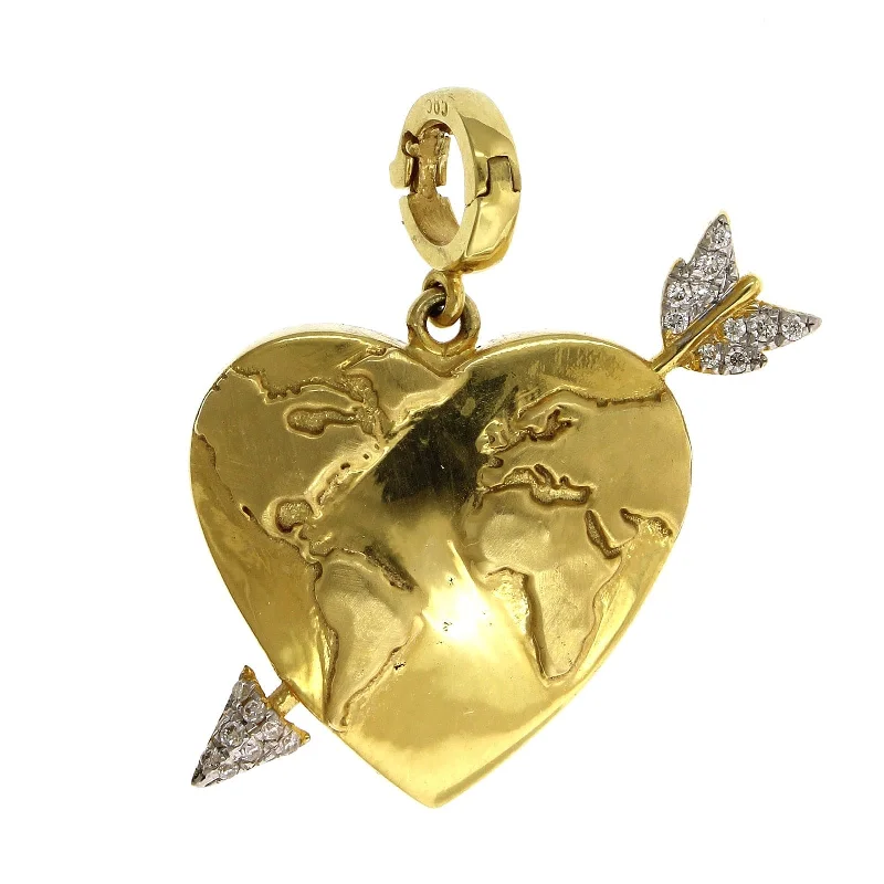 14K Yellow Gold Globe Heart Diamond Arrow Charm