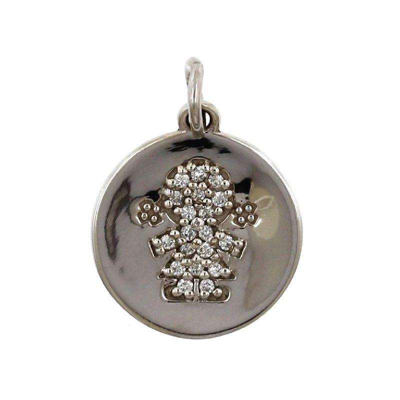 14K White Gold Diamond "Girl" Disc