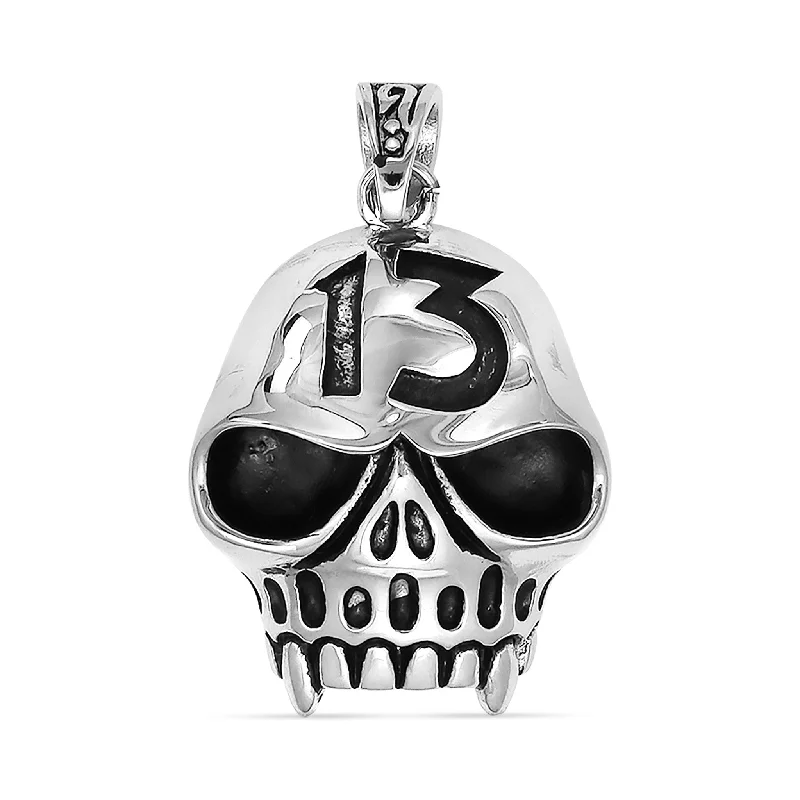 Stainless Steel "13" Fanged Skull Pendant / PDL2000