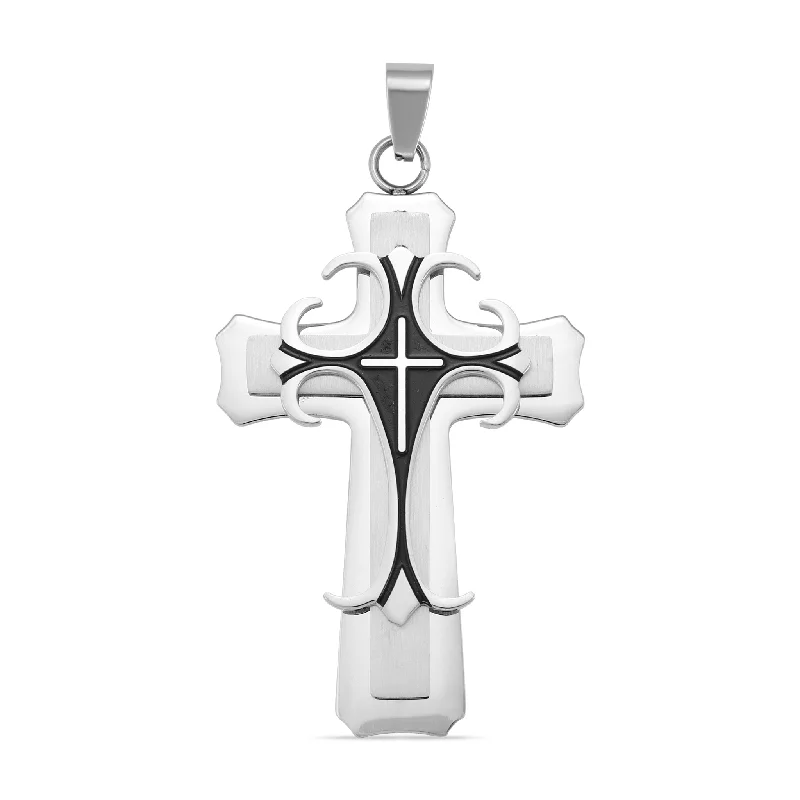 Stainless Steel And Black Layered Cross Pendant / PDL9003