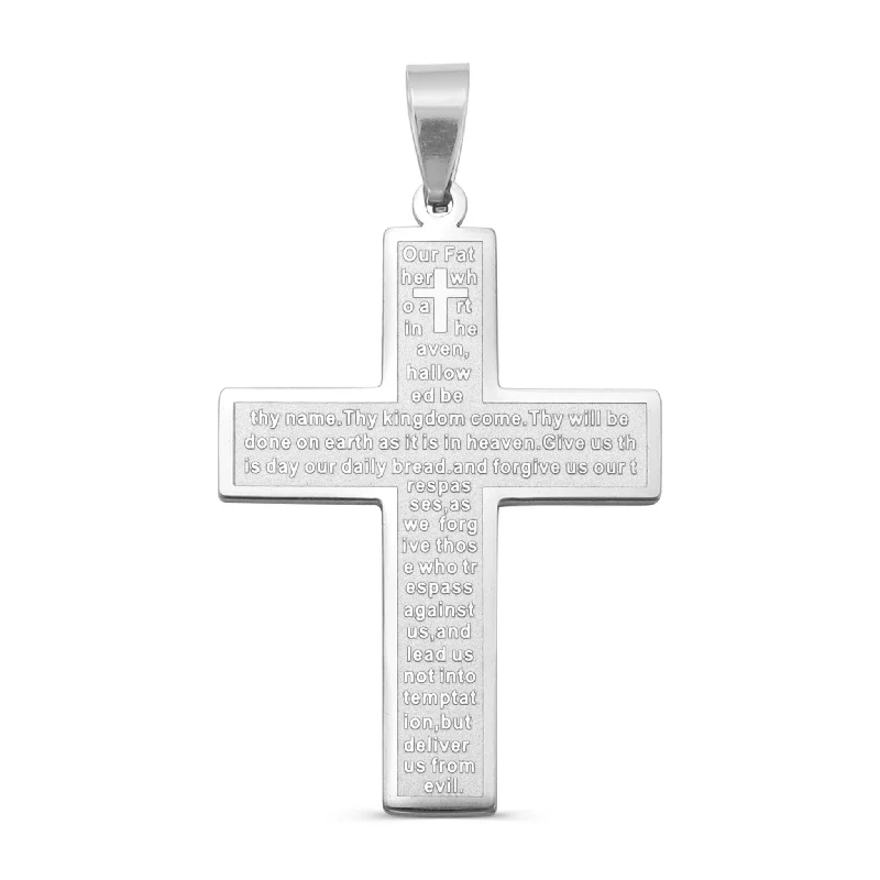 Large Padre Nuestro English Lord's Prayer Stainless Steel Cross Pendant / PDL9002