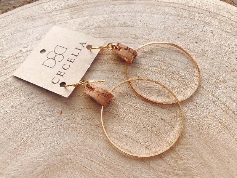 Leather Hoop Earrings in Cork