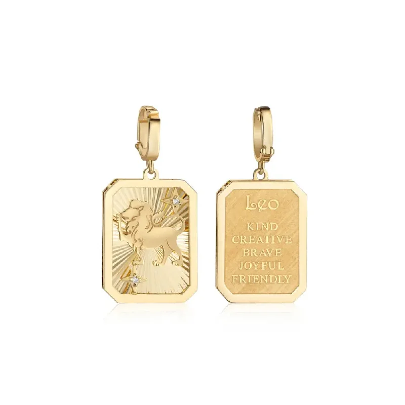 Leo Zodiac Engraved Gold and Diamond Pendant