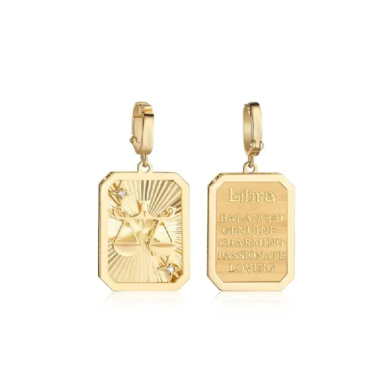 Libra Zodiac Engraved Gold and Diamond Pendant