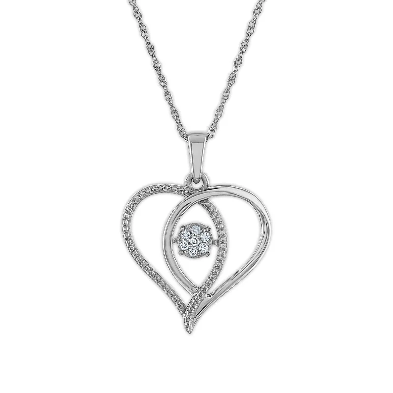 LoveSong 1/10 CTW Diamond Heart 18-inch Pendant in Rhodium Plated Sterling Silver