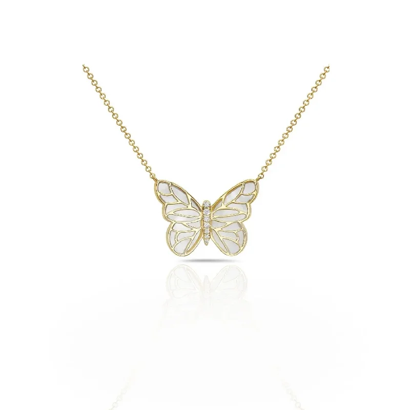 Luminous Butterfly Mother-of-Pearl Pendant Necklace