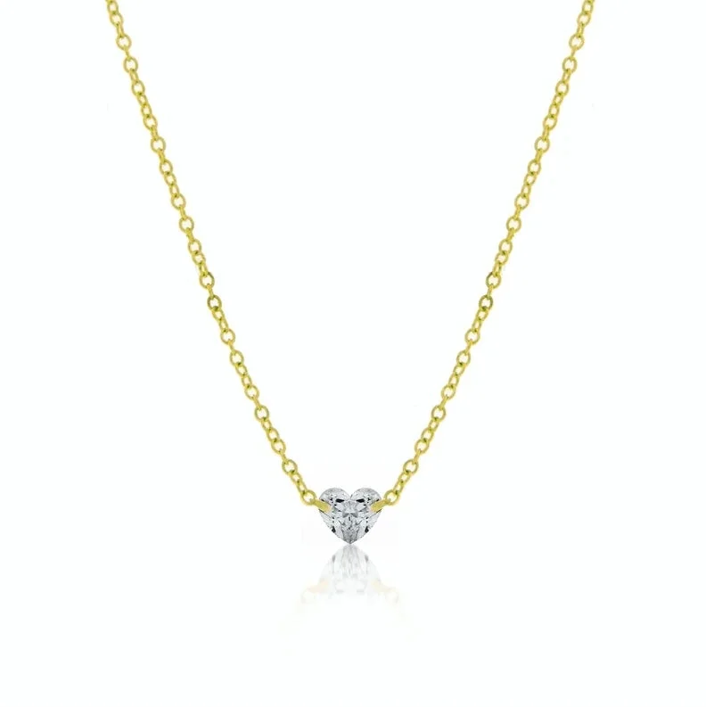 Meira T Yellow Gold Diamond Heart Solitaire Necklace