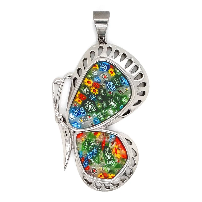 Millefiori Butterfly Stainless Steel Pendant / PDC2013