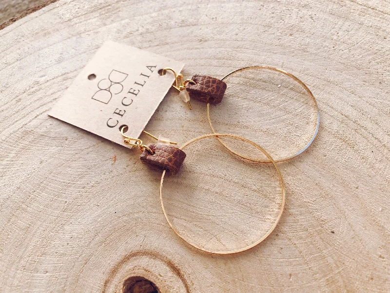 Leather Hoop Earrings in Natural Brown