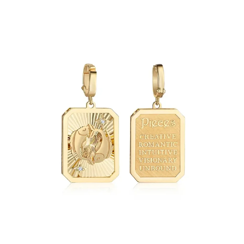 Pisces Zodiac Engraved Gold and Diamond Pendant