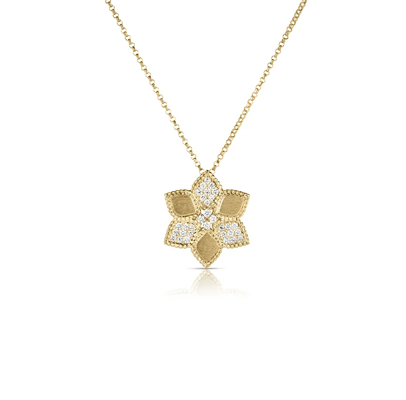 Roberto Coin Vernazza Alternating Pave Diamond & Satin Finish Flower Necklace