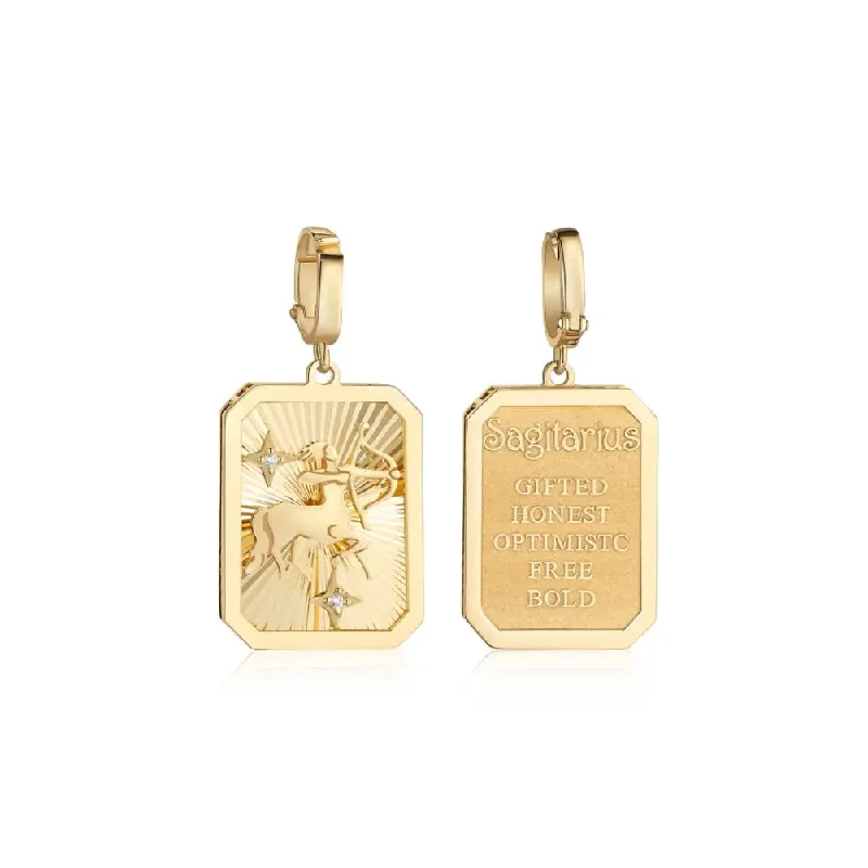 Sagittarius Zodiac Engraved Gold and Diamond Pendant