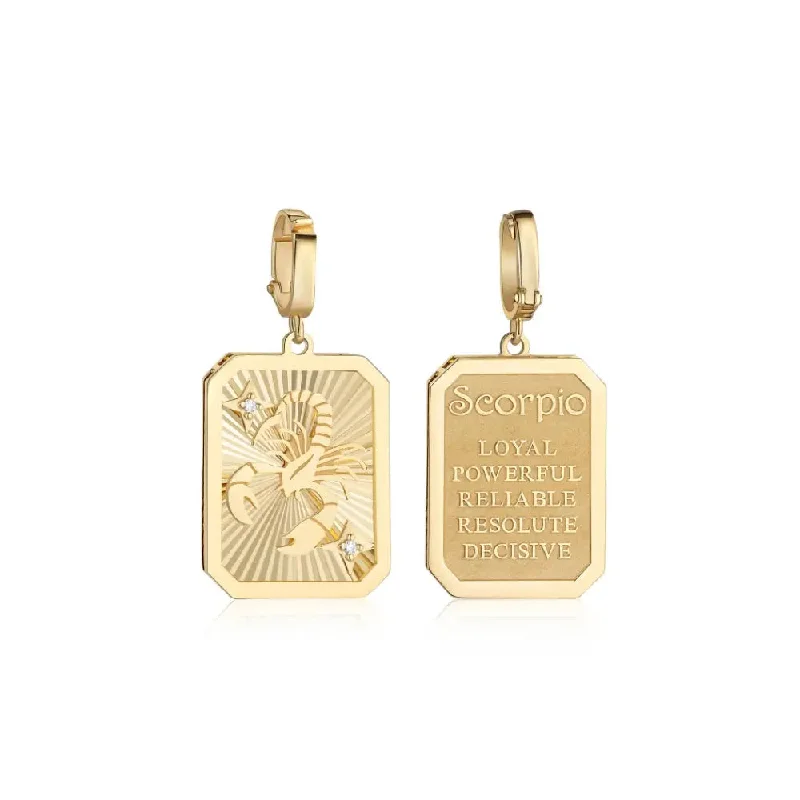 Scorpio Zodiac Engraved Gold and Diamond Pendant