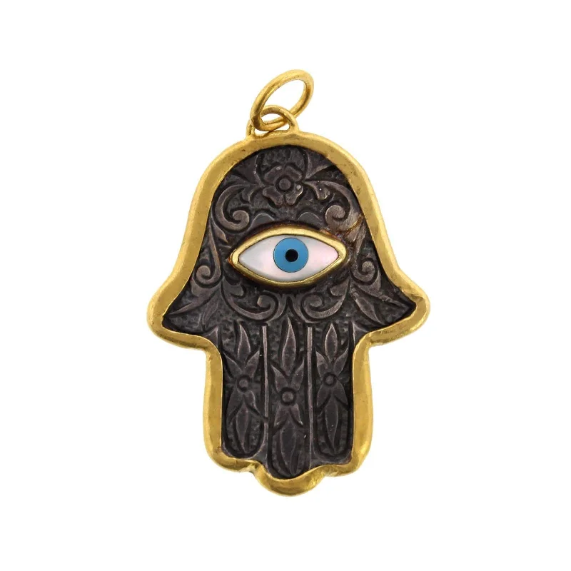 24K Yellow Gold and Sterling Silver Mother of Pearl Hamsa Charm