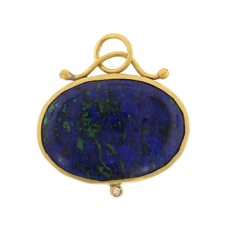 24K Yellow Gold and Sterling Silver Diamond Azurite Charm