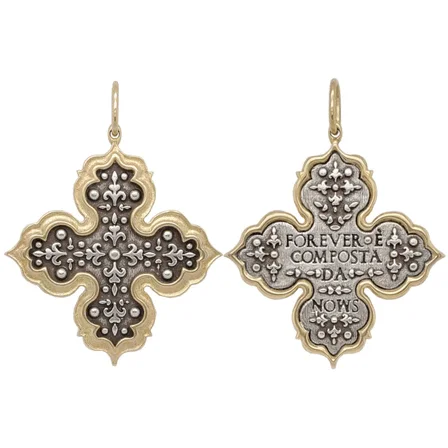 Sterling Silver 18K Yellow Gold Fleur De Lis Cross Charm