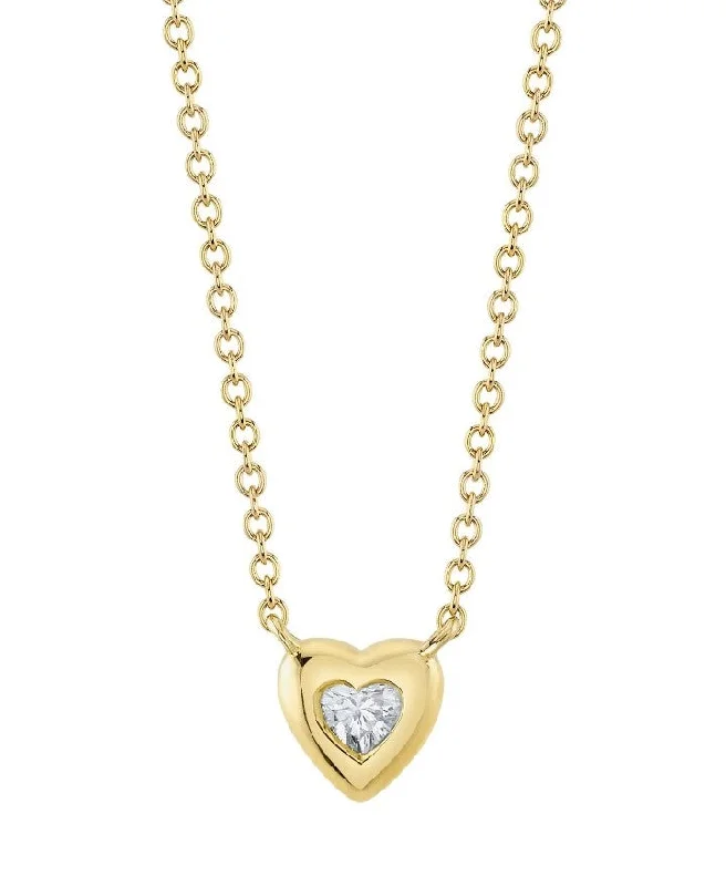 Shy Creation Yellow Gold Solitaire Diamond Heart Necklace