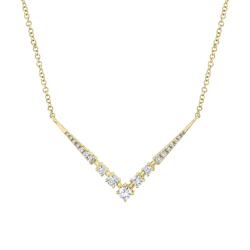 Shy Creation Yellow Gold Diamond V Necklace