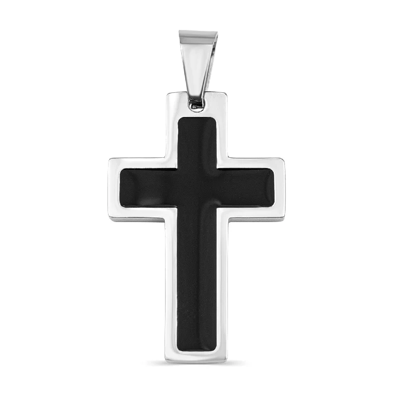 Stainless Steel & Black Inlay Cross Pendant / PDJ2763