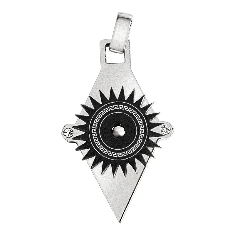 Stainless Steel Black Sun Greek Key CZ Pendant / NCZ0052