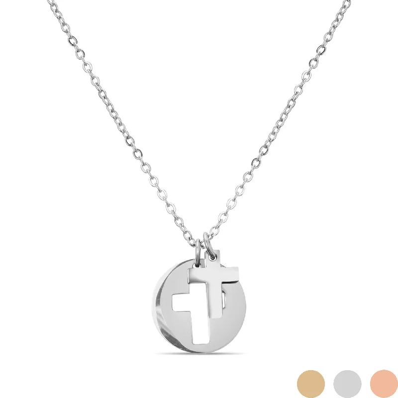 18K Gold PVD Stainless Steel PVD Cross Cutout Necklace / SBB0311