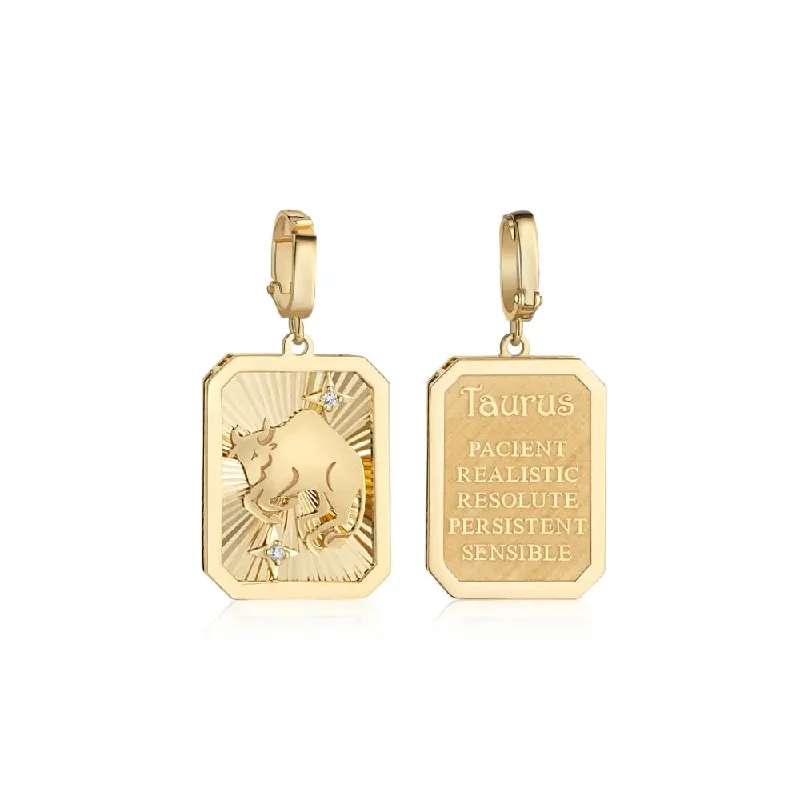 Taurus Zodiac Engraved Gold and Diamond Pendant