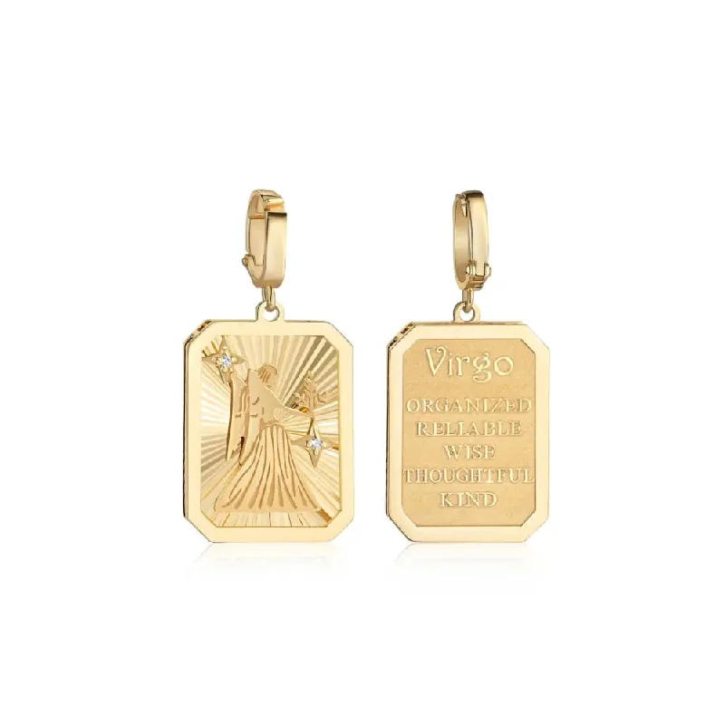 Virgo Zodiac Engraved Gold and Diamond Pendant