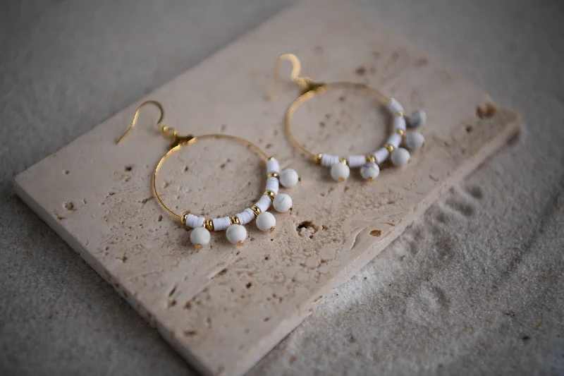 Nova White Howlite Ball Drop Hoop Earrings