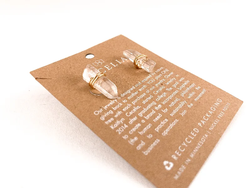 Wire Wrapped Stud Earrings in Gold Filled Quartz Stick