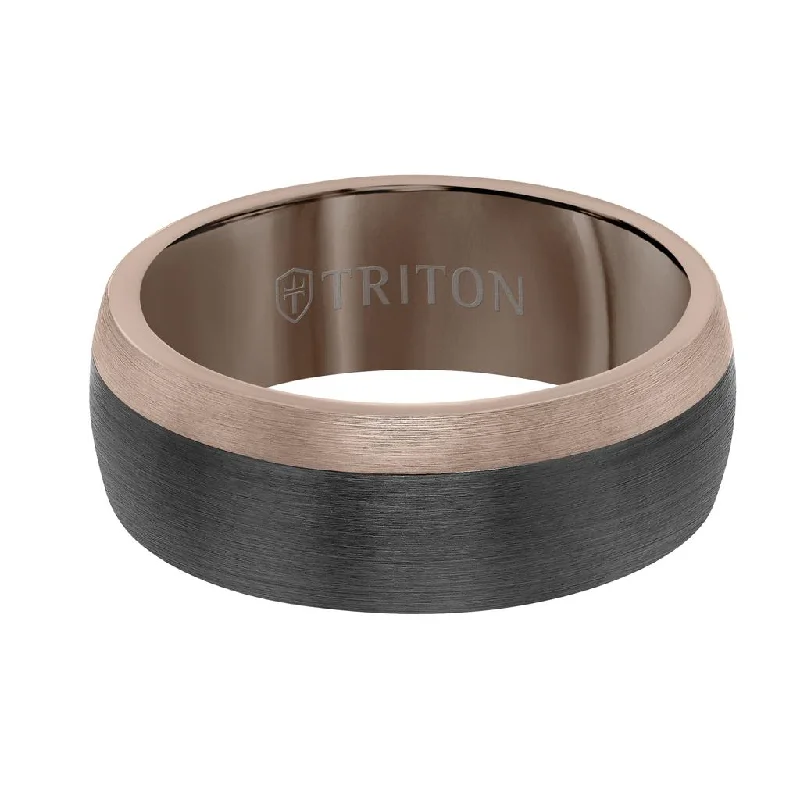 8MM Espresso Tungsten Carbide Ring - Color Blocking and Dome Shape