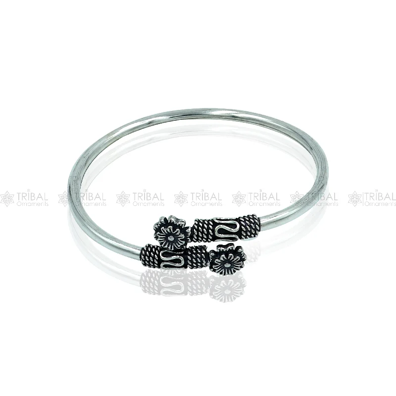 925 sterling silver handmade flower design stylish kada bangle bracelet tribal jewelry nsk881