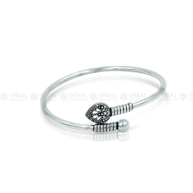 925 sterling silver handmade peacock feather design stylish kada bangle bracelet tribal jewelry nsk864