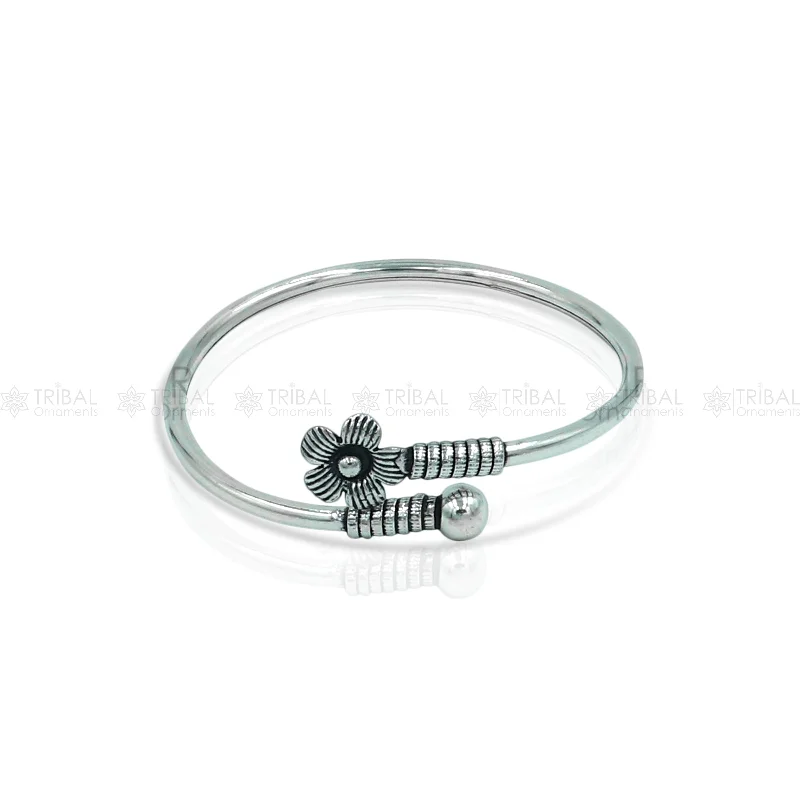 925 sterling silver handmade double flower design stylish kada bangle bracelet tribal jewelry nsk866