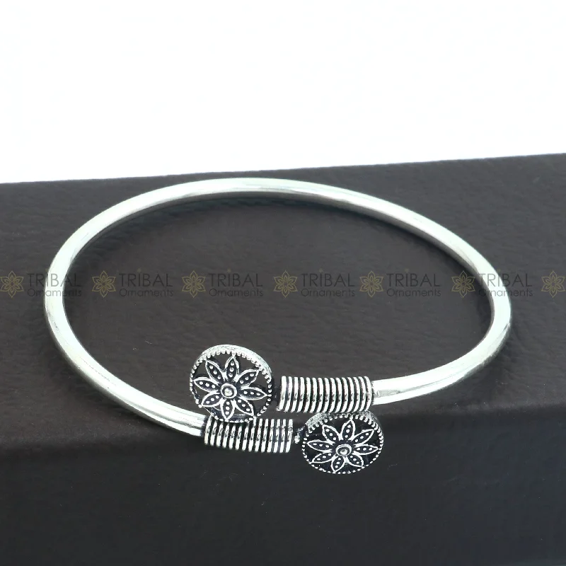 925 sterling silver handmade round shape flower design stylish kada bangle bracelet tribal jewelry nsk870